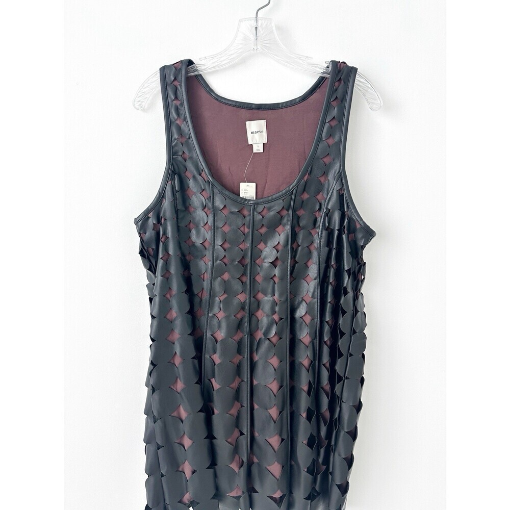 NWT Anthropologie Maeve Faux Leather Sleeveless Swing Dress L Black $198 Party - Picture 7 of 10